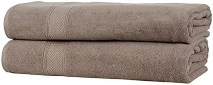 HILLFAIR 100% Cotton 2 Pc XXL Oversized Bath Towel Set 40"x 80"- Stone