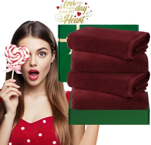 VOOVA & MOVAS Hand Towels 4PC, 100% Cotton, 18x28 in, Burgundy Red