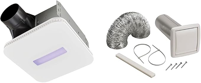 Broan-NuTone AR110LKVV SurfaceShield Vital Vio Powered Exhaust Vent LED White Light & Violet Light, 110 CFM, White & Available NuTone WVK2A Flexible Wall Ducting Kit for Ventilation Fans, 4-Inch