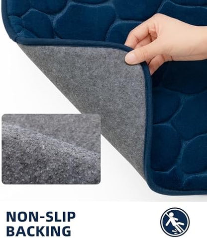 YIHOUSE Memory Foam Bath Mat Cobblestone Bathroom Rugs Super Water Absorbent Bath Mats for Bathroom Machine Washable Bath Rugs(17x24,Dark Blue)