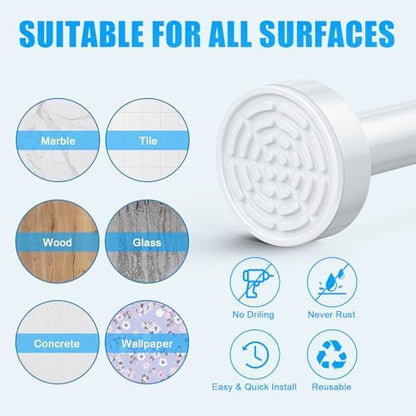 TEECK Shower Curtain Rod, 32-104 inch Adjustable Spring Tension Curtain Rod, Never Rust Anti-Slip Shower Curtain Rod for Bathroom, No Drilling, Never Collapse, Easy to Use, White