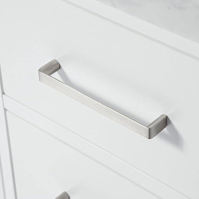 ARIEL Cambridge 42-inch Bathroom Vanity with Sink,Solid Wood, 1.5-inch Italian Carrara Marble Countertop, Single Rectangular Porcelain Sink, 2 Soft Closing Doors, 5 Dovetail Drawers, White