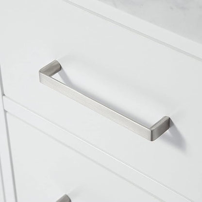 ARIEL Cambridge 42-inch Bathroom Vanity with Sink,Solid Wood, 1.5-inch Italian Carrara Marble Countertop, Single Rectangular Porcelain Sink, 2 Soft Closing Doors, 5 Dovetail Drawers, White