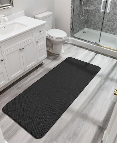 Bosap Bath Mat,Ultra Thin Bathroom Runner Rugs,Large Bath Mats for Bathroom,Quick Dry,Non-Slip,Machine Washable,Low Pile,Bath Rug,Shower Outside,Sink,Home Decor Accessories.Black,3'x6'(36x72inch)