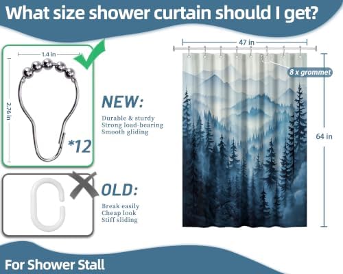 Navy Blue Forest Stall Shower Curtain, 47X64 in Narrow Small, Mountain