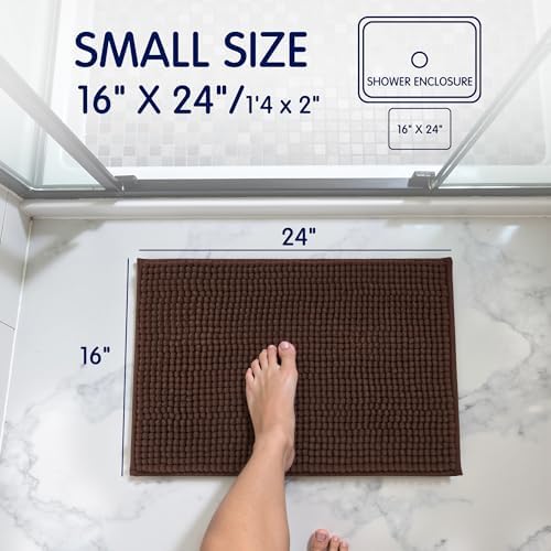 SUBRTEX Bathroom Rugs Chenille Bath Rug Soft Short Plush Bath Mat Soft Shower Mat Water Absorbent Shower Mat Quick Dry Machine Washable(Chocolate,18" x 24")