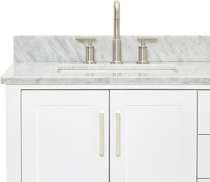 ARIEL Magnolia 72-inch Bathroom Vanity with Sink,Solid Wood, 0.75-inch Italian Carrara Marble Countertop, Double Rectangular Porcelain Sink, 4 Soft Closing Doors, 3 Dovetail Drawers, White
