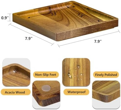 WEENSON Square Acacia Wood Bathroom Vanity Tray for Soap Dispenser, Toiletries, Makeup, Perfume, Decor, Kitchen Tray for Counter Salt Spice, Toilet Tank Tray for Candle, Nightstand 7.9"x7.9"