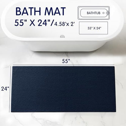 SUBRTEX Bathroom Rugs, 24" x 55" Chenille Bath Rug Soft Short Plush Bath Mat Soft Shower Mat Water Absorbent Shower Mat Quick Dry Machine Washable, Navy