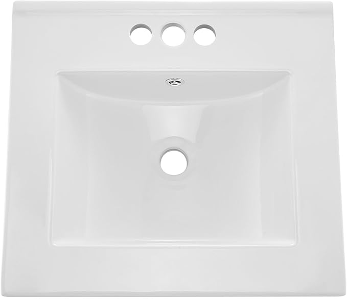 VEVOR Semi Recessed Bathroom Sink, 20.08 x 18.31 Inch Rectangular White Ceramic Vessel Sink with Overflow and 3 Faucet Holes, Drop in Modern Lavatory Vanity Bath Wash Bowl Basin Rectangle Small Space
