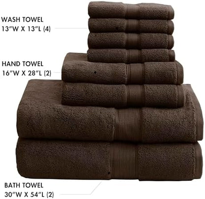 Madison Park 800GSM 100% Cotton Bathroom Bath Towel Set of 8, Brown