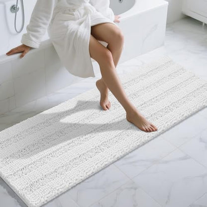 Yimobra Bathroom Runner Rug, 70 x 24, Long Bathroom Rugs Large Bath Mat, Soft Super Absorbent and Thick, Non-Slip, Machine Washable, Carpets for Home, Nursery, Bed and Living Room, White