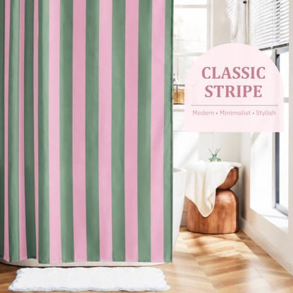 Ohocut Vertical Striped Shower Curtain, Cute Retro Vintage Pink Green Stripe Bathroom Shower Curtain, Waterproof Polyester Fabric Modern Bath Curtain for Bathroom 72x72 Inches