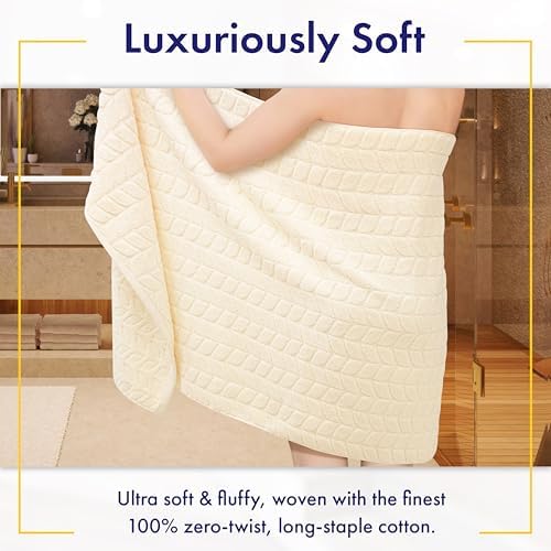 Alusa Home Ultra Soft & Stylish 700 GSM Luxury Bath Sheets | Pack of 2 | Extra Large 35x70 Inches | 100% Zero-Twist, Long-Staple Cotton | Remarkably Absorbent (Papyrus)