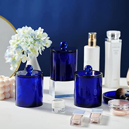 SheeChung 6 Pack Qtip Holder, Blue Acrylic Apothecary Jars for Bathroom