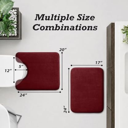 HUXMEYSON Bathroom Rugs Sets 3 Piece, Non-Slip & Quick Dry Bath Mat Set, Ultra Soft Velvet Bath Rugs for Bathroom, Toilet and Shower Floor, Red