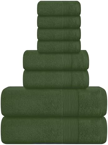 Belizzi Home 8 Piece Towel Set 100% Ring Spun Cotton, 2 Bath Towels 27x54, 2 Hand Towels 16x28 and 4 Washcloths 13x13 - Ultra Soft Highly Absorbent Machine Washable Hotel Spa Quality - Olive Green
