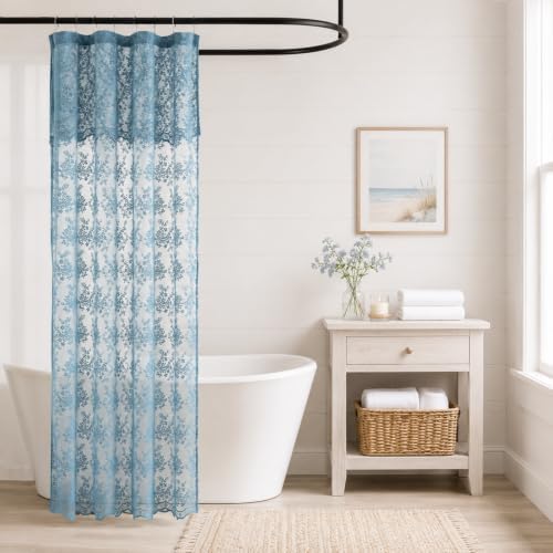 Dusty Blue Lace Shower Curtain with Valance 36x72 for Narrow Stall