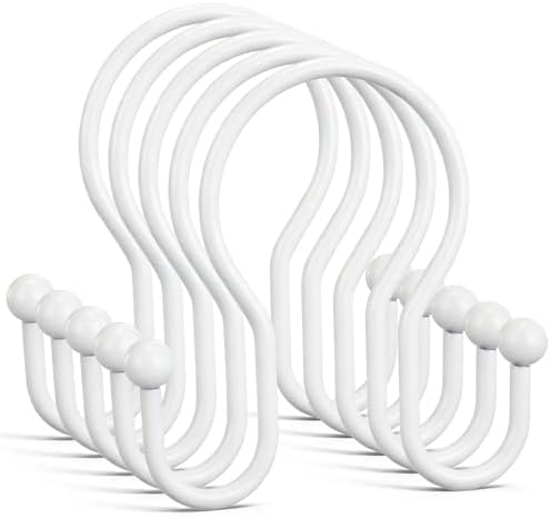 Goowin Shower Curtain Hooks, 12 Pcs Shower Curtain Rings, Stainless Steel Shower Curtain Hangers, Metal Shower Curtain Hooks Rings Rust Proof, Minimalist Shower Hooks for Shower Curtain, White