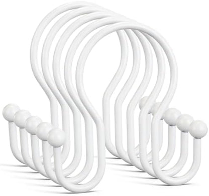 Goowin Shower Curtain Hooks, 12 Pcs Shower Curtain Rings, Stainless Steel Shower Curtain Hangers, Metal Shower Curtain Hooks Rings Rust Proof, Minimalist Shower Hooks for Shower Curtain, White