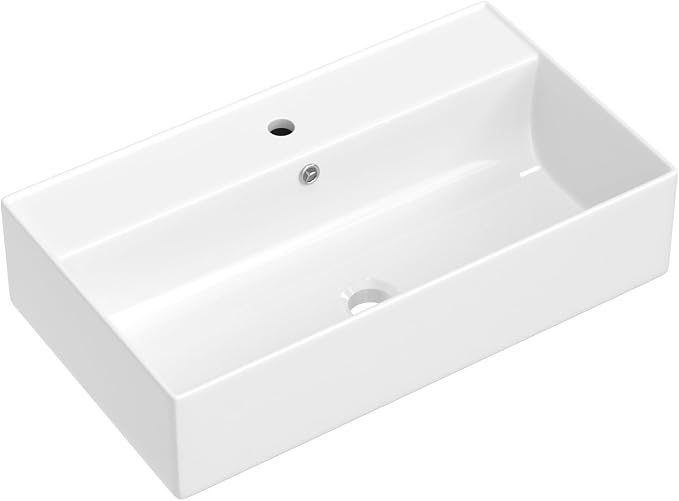 21x12 Wall Mounted Bathroom Sink | Ceramic, Floating, ADA Compliant, Rectangular Shape, Easy to Clean, Ideal for Bathroom, Lavatory, Vanity