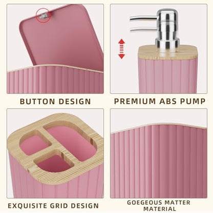 XLHOMO Bathroom Accessories Set - 25PC Pink Bathroom Set, Bathroom Set with Shower Curtain and Rugs, Pink Shower Curtain Set, Toilet Brush, Bathroom Trash Can