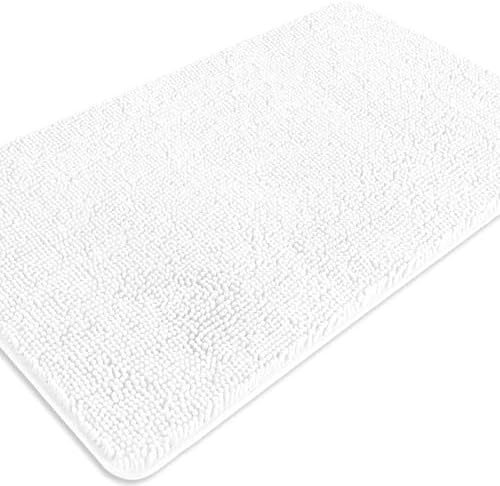 White Bathroom Rugs – Absorbent and Washable Bath Mat, Non-Slip, Thick Soft Chenille Bath Rugs for Bathroom Floor, Shower, Sink - 26" x 44"