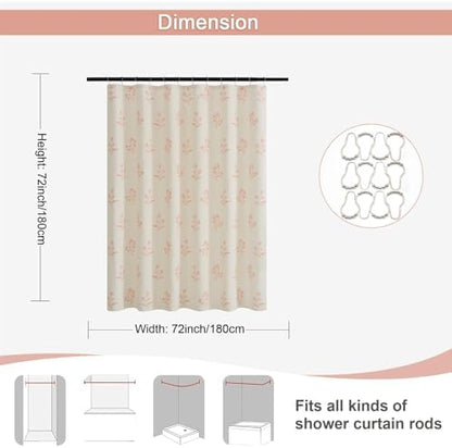 ORTIGIA Linen Shower Curtain Farmhouse Vintage Pink Floral Shower Curtains Boho Rustic Block Print Cottagecore Decor for Bathroom 72 W x 72 L