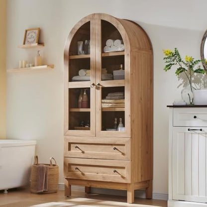 71" Tall Arched Bathroom Storage Cabinet, 4-Tier Wooden Bathroom, Natrual