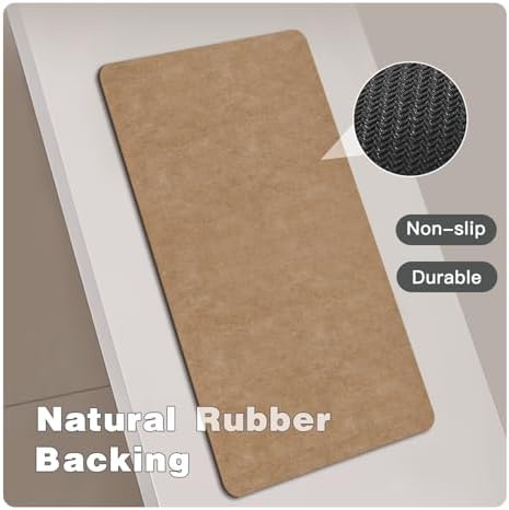 TYUU Thin Toilet Rug, Bathroom Rugs Non Slip, 20x24 U Shape Camel