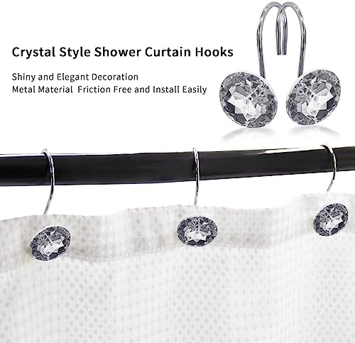 Grey Diamond Crystal Bling Shower Curtain Hooks Rings for Bathroom,12PCS