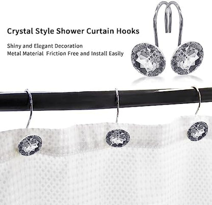 Grey Diamond Crystal Bling Shower Curtain Hooks Rings for Bathroom,12PCS
