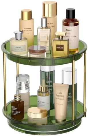 Rotating Makeup Organizer, Perfume Skincare Holder, 2 Tier 9 Inch, Green