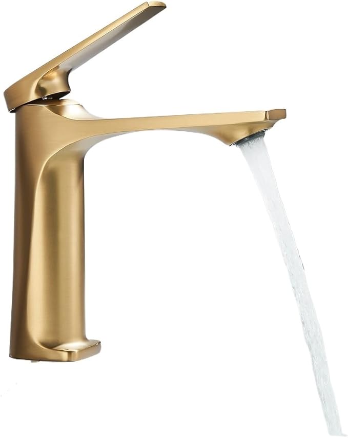 Faucet Chrome Bathroom Basin Single Hole Deck Mount Mixer Kitchen Sink Hot and Cold Water Faucet with G1/2 Hose(Brushed Gold) Faucet