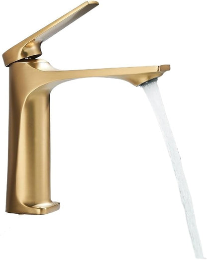Faucet Chrome Bathroom Basin Single Hole Deck Mount Mixer Kitchen Sink Hot and Cold Water Faucet with G1/2 Hose(Brushed Gold) Faucet
