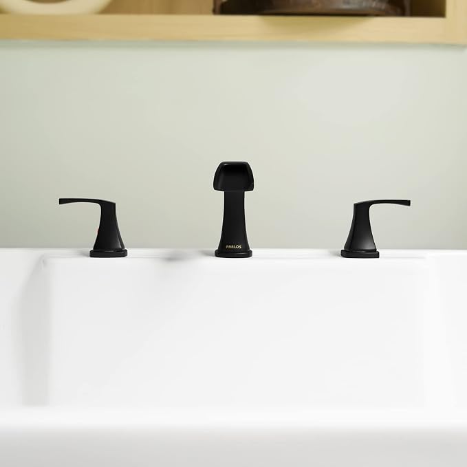 Waterfall 2 Handle Widespread Roman Tub Faucet Matte Black | 3 Hole Deck Mount Bathtub Filler with Valve & Supply Lines