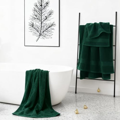 COZYART Luxury Bath Towel Set 6 Pcs, Dark Green 100% Turkish Cotton 650 GSM