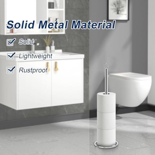 NearMoon Bath Toilet Paper Holder Stand, Freestanding Tissue Paper Storage with Reserve, Space Toilet 4 Rolls Holder for Bathroom/Kitchen Countertop-All Metal (1 Pack, Chrome Finish)