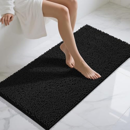 Yimobra Long Bathroom Rugs 47"x24", Extra Soft Non Slip Bath Mat for Tub, Super Absorbent Quick Dry Shaggy Rug Floor Carpet, Machine Washable,Black