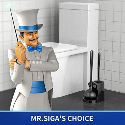 MR.SIGA Toilet Plunger and Brush Combo for Toilet Cleaning, Black, 2 Set