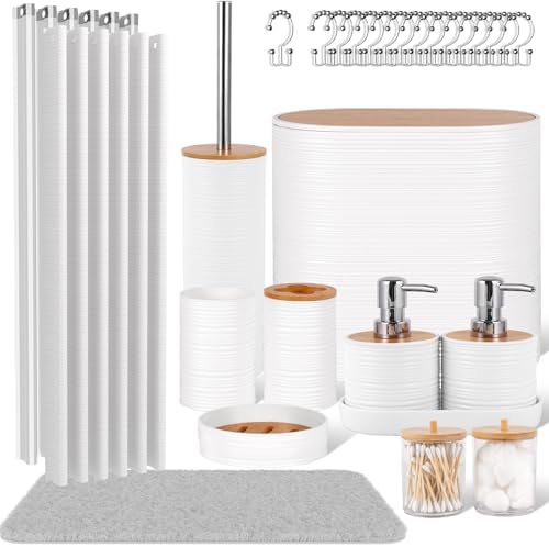 25 PCS White Bathroom Accessories Set丨Shower Curtain Bathroom Accessory