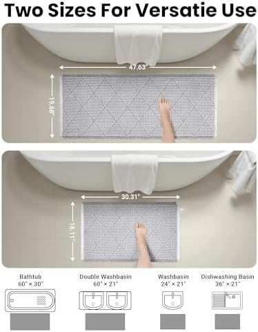 Furicher Waffle Bath Mat Set, Non Slip Bathroom Rugs 2 Piece, Gray & White