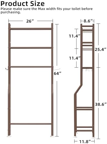 Livilord 3-Tier Over Toilet Storage, Freestanding, Bronze