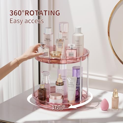 Rotating Makeup Organizer, Perfume Skincare Holder, 2 Tier 9 Inch, Pink