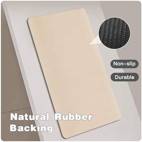 TYUU Thin Bath Mat, Small Bathroom Rugs Non Slip Washable, 16x24 Beige