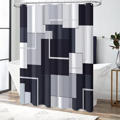BTTN Black Modern Geometric Waterproof Fabric Shower Curtain Set, 72 x 72