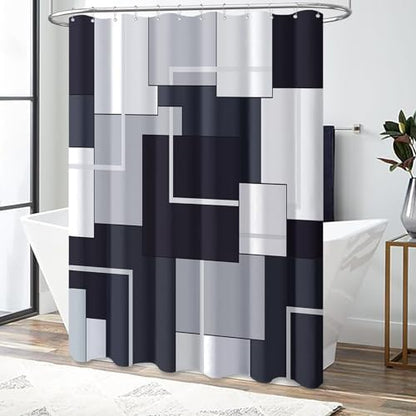 BTTN Black Modern Geometric Waterproof Fabric Shower Curtain Set, 72 x 72
