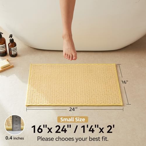Triohero Bathroom Rugs Non Slip Washable, Super Absorbent Thin Bath Mat Small Quick Dry Low Pile Bathroom Rug, Yellow 16"x24"