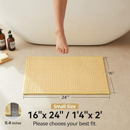 Triohero Bathroom Rugs Non Slip Washable, Super Absorbent Thin Bath Mat Small Quick Dry Low Pile Bathroom Rug, Yellow 16"x24"
