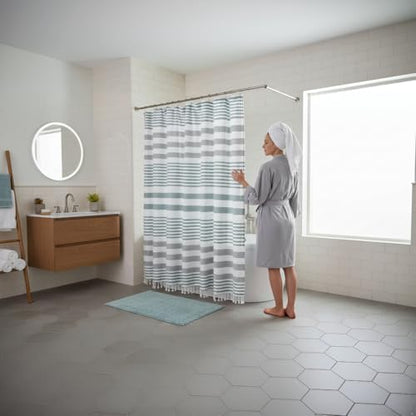 Serafina Home Teal Green & White Striped Cotton Shower Curtain with Fringe